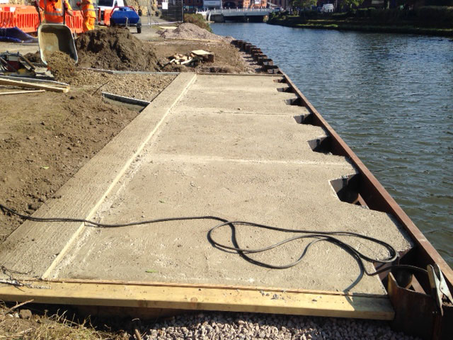New concrete support on riverbank